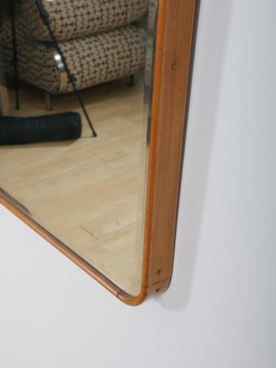 Osvaldo Borsani Rare Italian molded oak frame mirror with beveled mirror plate c1950