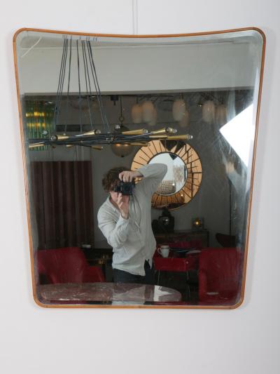 Osvaldo Borsani Rare Italian molded oak frame mirror with beveled mirror plate c1950