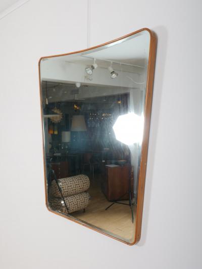 Osvaldo Borsani Rare Italian molded oak frame mirror with beveled mirror plate c1950