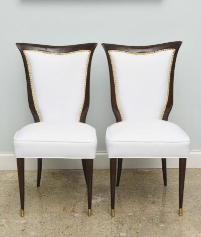 Osvaldo Borsani Set of Eight Osvaldo Borsani Italian Modern Mahogany and Brass Dining Chairs