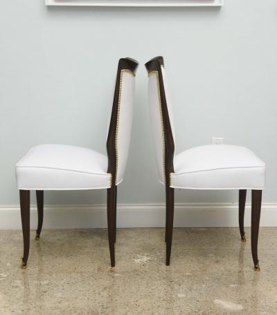 Osvaldo Borsani Set of Eight Osvaldo Borsani Italian Modern Mahogany and Brass Dining Chairs
