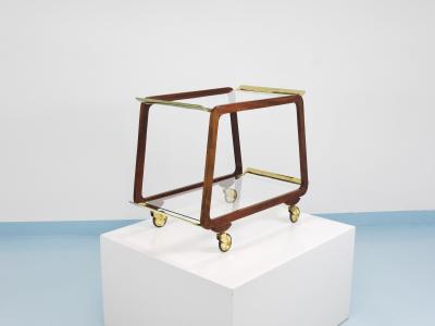 Oswald Haerdtl Mid Century Walnut Brass Bar Cart Serving Trolley 1950s Oswald Haerdtl attr 