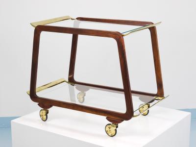 Oswald Haerdtl Mid Century Walnut Brass Bar Cart Serving Trolley 1950s Oswald Haerdtl attr 