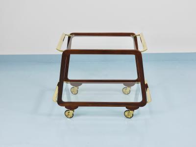 Oswald Haerdtl Mid Century Walnut Brass Bar Cart Serving Trolley 1950s Oswald Haerdtl attr 