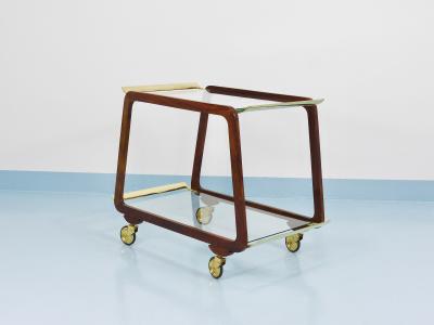 Oswald Haerdtl Mid Century Walnut Brass Bar Cart Serving Trolley 1950s Oswald Haerdtl attr 