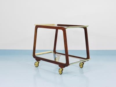 Oswald Haerdtl Mid Century Walnut Brass Bar Cart Serving Trolley 1950s Oswald Haerdtl attr 
