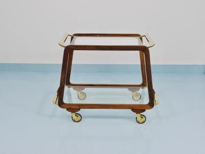 Oswald Haerdtl Mid Century Walnut Brass Bar Cart Serving Trolley 1950s Oswald Haerdtl attr 