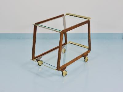 Oswald Haerdtl Mid Century Walnut Brass Bar Cart Serving Trolley 1950s Oswald Haerdtl attr 