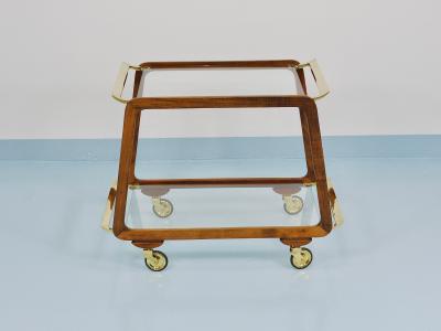 Oswald Haerdtl Mid Century Walnut Brass Bar Cart Serving Trolley 1950s Oswald Haerdtl attr 