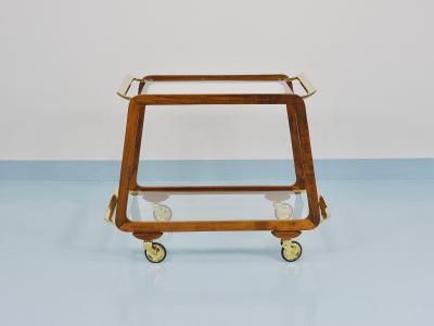Oswald Haerdtl Mid Century Walnut Brass Bar Cart Serving Trolley 1950s Oswald Haerdtl attr 