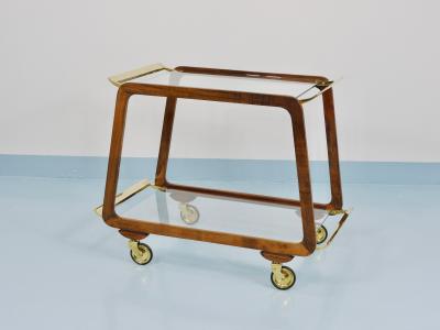 Oswald Haerdtl Mid Century Walnut Brass Bar Cart Serving Trolley 1950s Oswald Haerdtl attr 