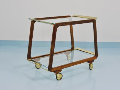 Oswald Haerdtl Mid Century Walnut Brass Bar Cart Serving Trolley 1950s Oswald Haerdtl attr 