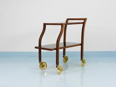 Oswald Haerdtl Oswald Haerdtl Curved Walnut Glass Bar Cart Serving Trolley 1950s