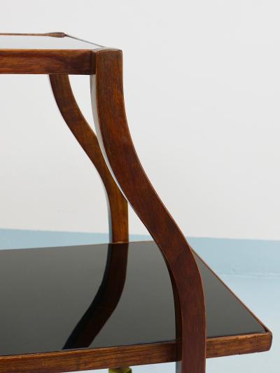 Oswald Haerdtl Oswald Haerdtl Curved Walnut Glass Bar Cart Serving Trolley 1950s