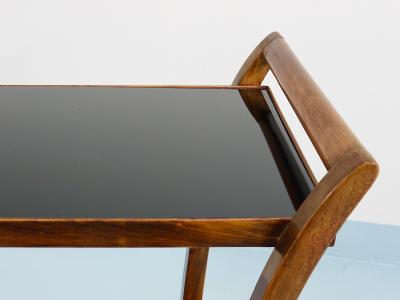 Oswald Haerdtl Oswald Haerdtl Curved Walnut Glass Bar Cart Serving Trolley 1950s