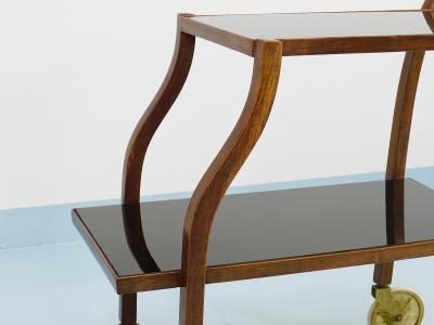 Oswald Haerdtl Oswald Haerdtl Curved Walnut Glass Bar Cart Serving Trolley 1950s