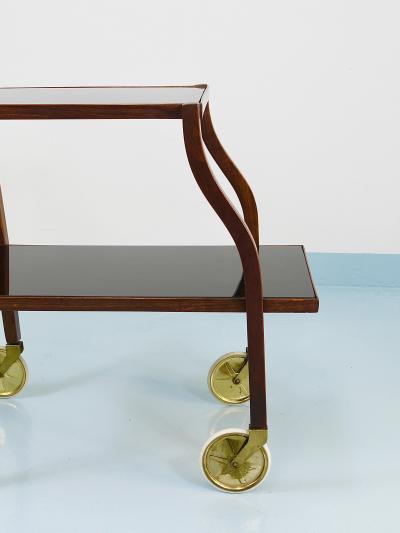 Oswald Haerdtl Oswald Haerdtl Curved Walnut Glass Bar Cart Serving Trolley 1950s