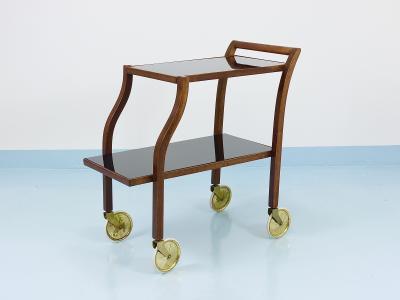 Oswald Haerdtl Oswald Haerdtl Curved Walnut Glass Bar Cart Serving Trolley 1950s