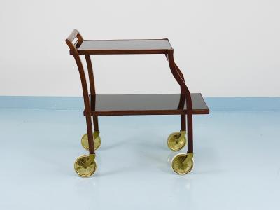 Oswald Haerdtl Oswald Haerdtl Curved Walnut Glass Bar Cart Serving Trolley 1950s