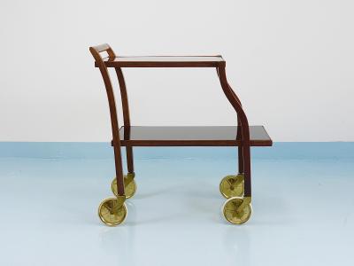 Oswald Haerdtl Oswald Haerdtl Curved Walnut Glass Bar Cart Serving Trolley 1950s