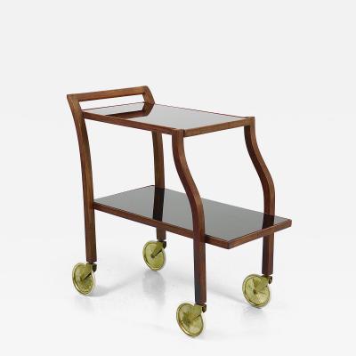 Oswald Haerdtl Oswald Haerdtl Curved Walnut Glass Bar Cart Serving Trolley 1950s