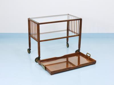 Oswald Haerdtl Oswald Haerdtl Vienna Modernism Walnut Brass Bar Cart Serving Trolley 1950s