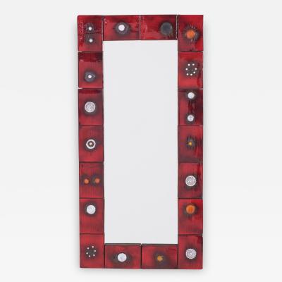 Oswald Tieberghien Ceramic Tile Mirror by Oswald Tieberghien in Red Glaze 1960s