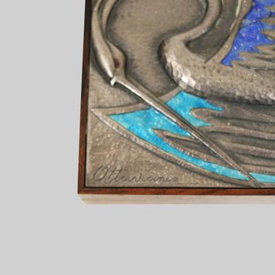 Ottaviani Silver and Enamel wooden Box with Bird Design