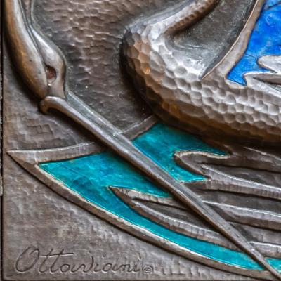 Ottaviani Silver and Enamel wooden Box with Bird Design