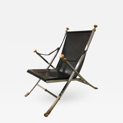 Otto Parzinger A Chic Brushed Steel Bronze and Leather Campaign Chair by Otto Parzinger