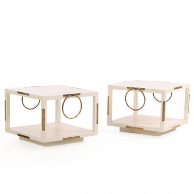 Otto Parzinger Rare Pair of Two Tier White Lacquered Wood and Brass End Tables C 1960
