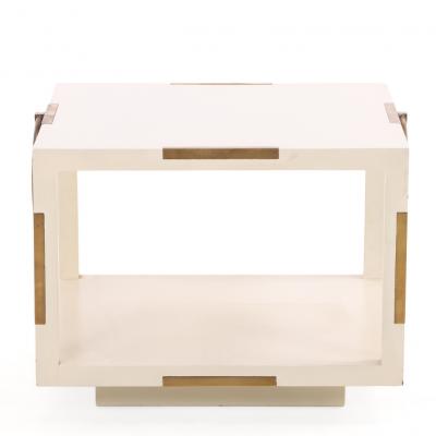 Otto Parzinger Rare Pair of Two Tier White Lacquered Wood and Brass End Tables C 1960