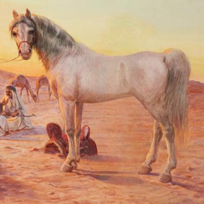 Otto Pilny Orientalist oil painting depicting the trade of a horse by Pilny