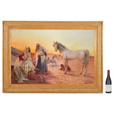 Otto Pilny Orientalist oil painting depicting the trade of a horse by Pilny