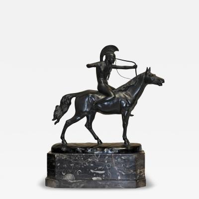 Otto Poertzel Bronze Marble Sculpture of an Amazon on Horseback by Otto Poertzel Circa 1920