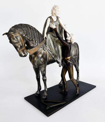 Otto Poertzel Otto Poertzel 1920s Bronze Bone Horse Sculpture The Minstrel The Maiden 