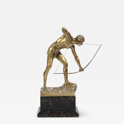 Otto Schmidt Hofer Art Deco Gilt Bronze Archer Sculpture on Black Marble Base by Otto Schmidt Hofer