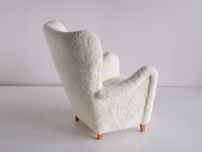 Otto Schulz Otto Schulz Armchair in White Sheepskin and Beech Boet Sweden 1940s