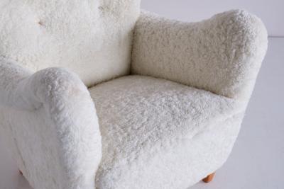 Otto Schulz Otto Schulz Armchair in White Sheepskin and Beech Boet Sweden 1940s