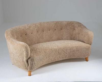 Otto Schulz Otto Schulz Attributed Scandinavian Mid Century Sofa in Sheepskin