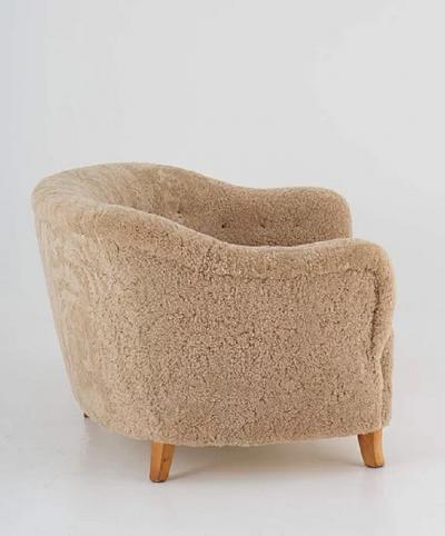 Otto Schulz Otto Schulz Attributed Scandinavian Mid Century Sofa in Sheepskin