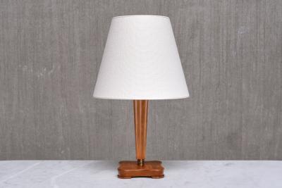 Otto Schulz Otto Schulz Attributed Table Lamp in Birch Brass and Linen Sweden 1940s