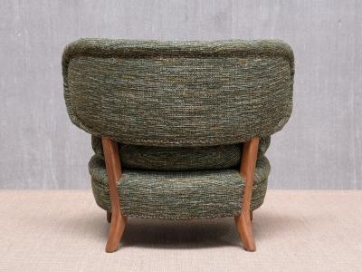 Otto Schulz Otto Schulz Lounge Chair in Green Pierre Frey Tweed and Beech Sweden 1940s