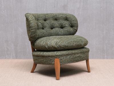 Otto Schulz Otto Schulz Lounge Chair in Green Pierre Frey Tweed and Beech Sweden 1940s