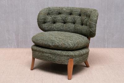 Otto Schulz Otto Schulz Lounge Chair in Green Pierre Frey Tweed and Beech Sweden 1940s