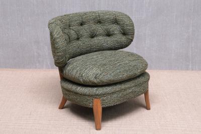 Otto Schulz Otto Schulz Lounge Chair in Green Pierre Frey Tweed and Beech Sweden 1940s