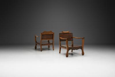 Otto Schulz Pair of Low Beech Armchairs with Leather by Otto Schulz Sweden Mid 20th Century