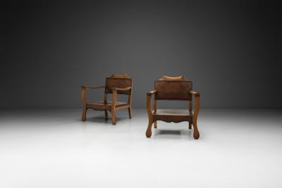 Otto Schulz Pair of Low Beech Armchairs with Leather by Otto Schulz Sweden Mid 20th Century
