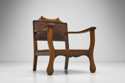 Otto Schulz Pair of Low Beech Armchairs with Leather by Otto Schulz Sweden Mid 20th Century