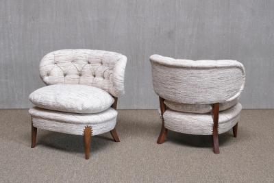 Otto Schulz Pair of Otto Schulz Lounge Chairs in Pierre Frey Tweed and Beech Sweden 1940s